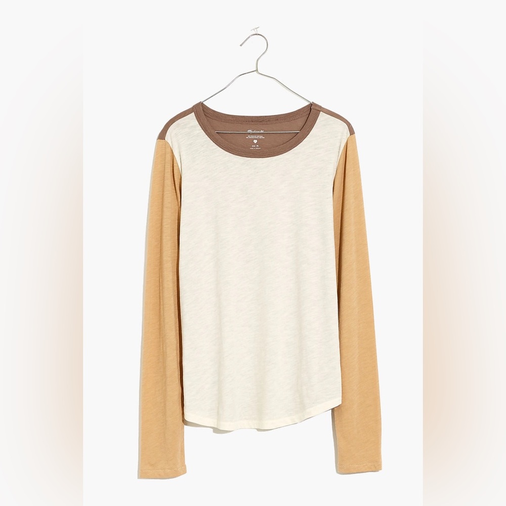 Madewell, Whisper Cotton Rib-Crewneck Long-Sleeve Tee in Colorblock, Size Small
